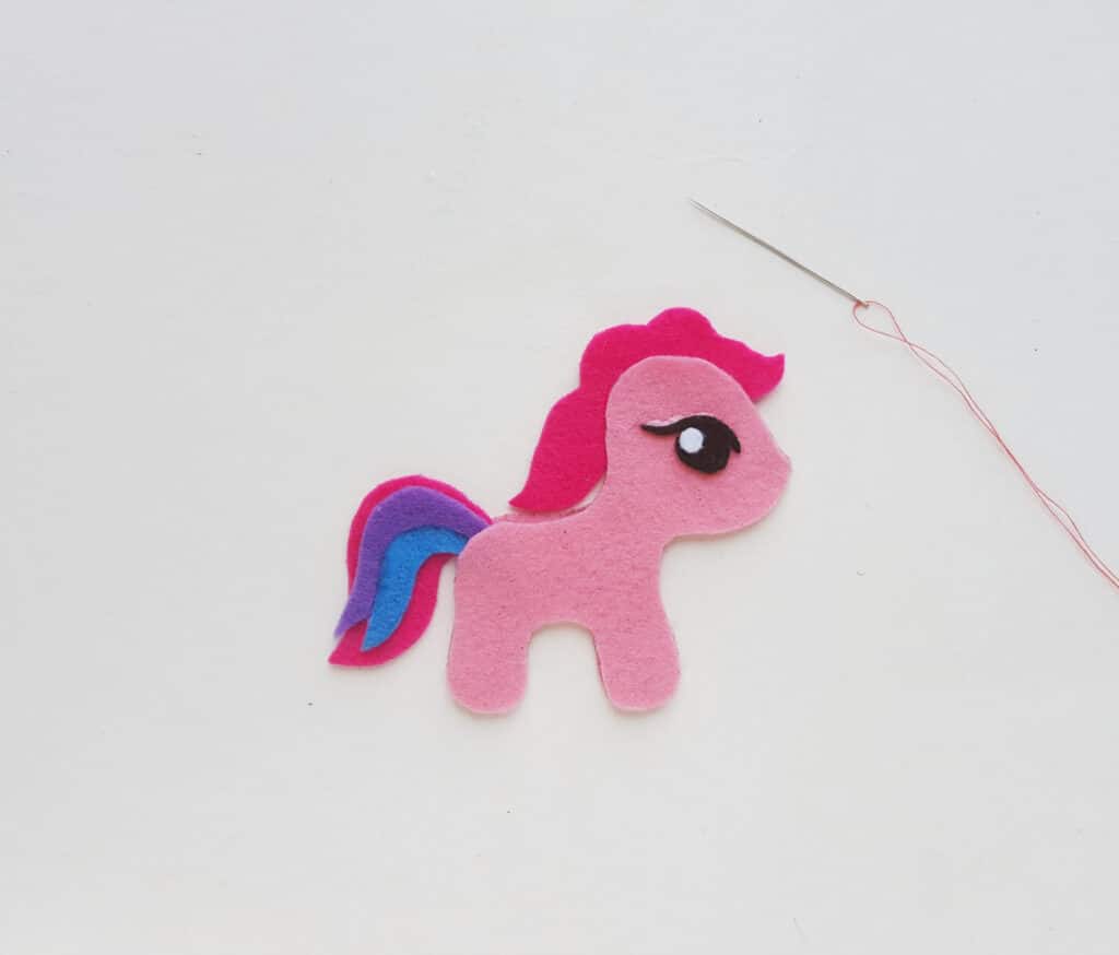 pink my little pony felt cut out with needle and thread