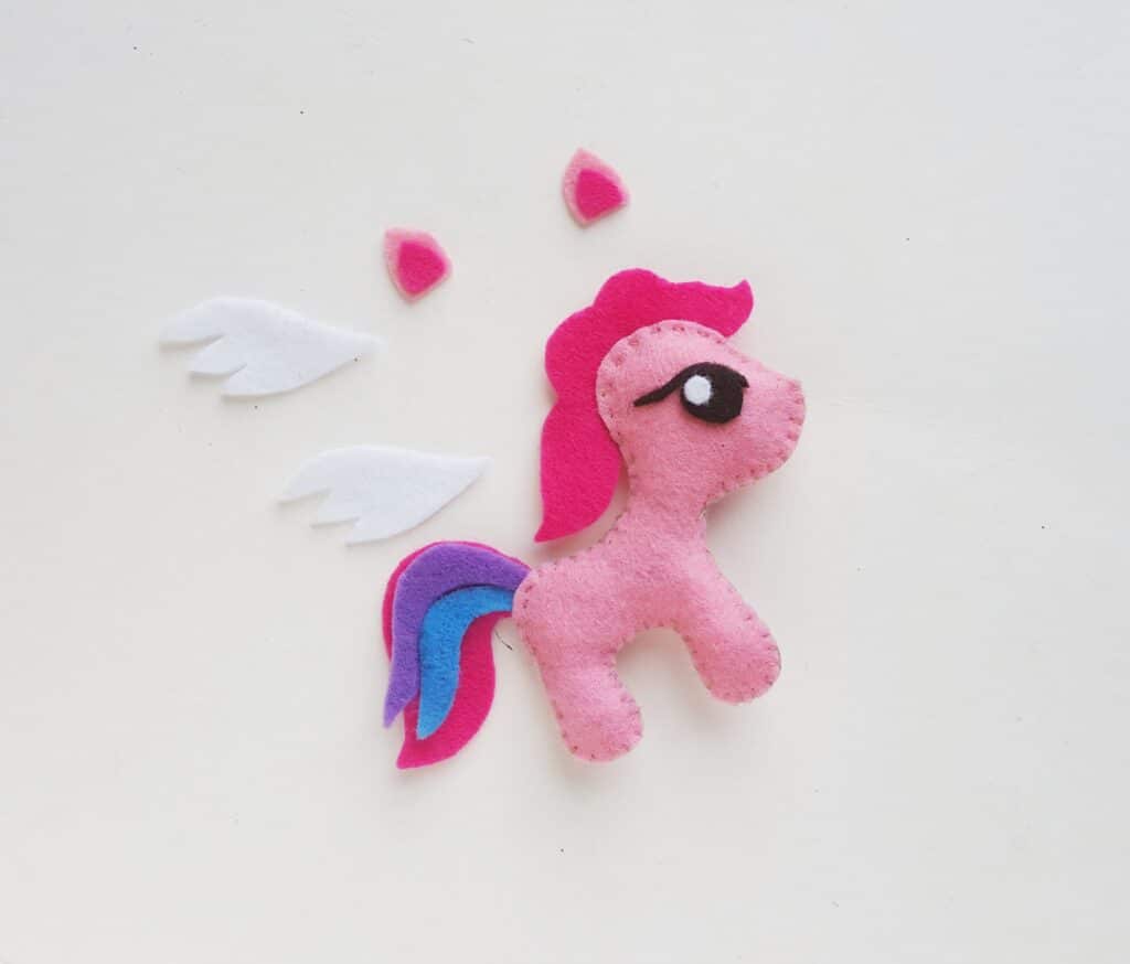 colorful my little pony stuffed felt toy with white wings and rainbow tail