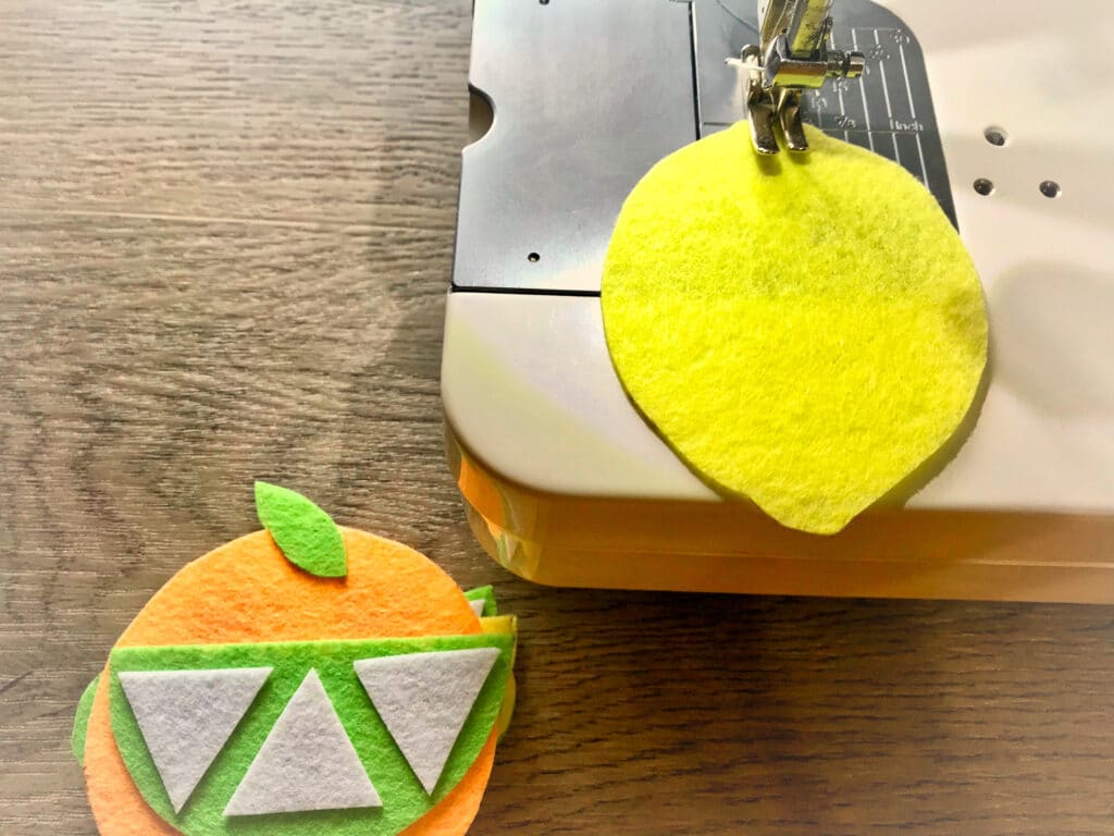 felt lemon shape on sewing machine