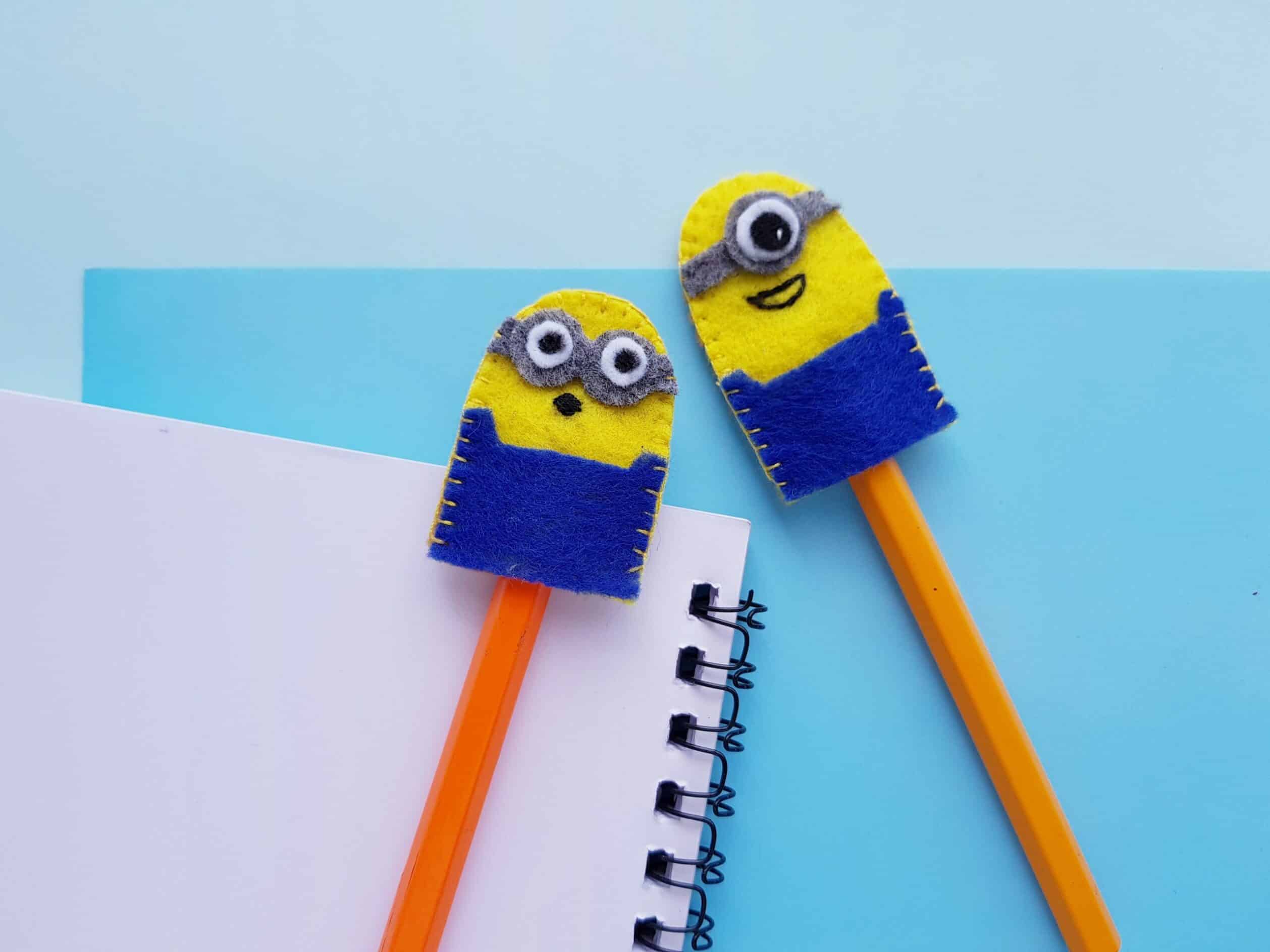 felt minion crafts on top of pencils