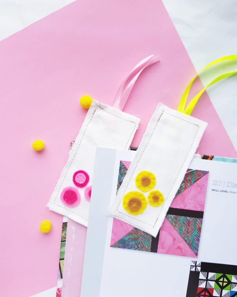 Fabric Bookmarks on table with books