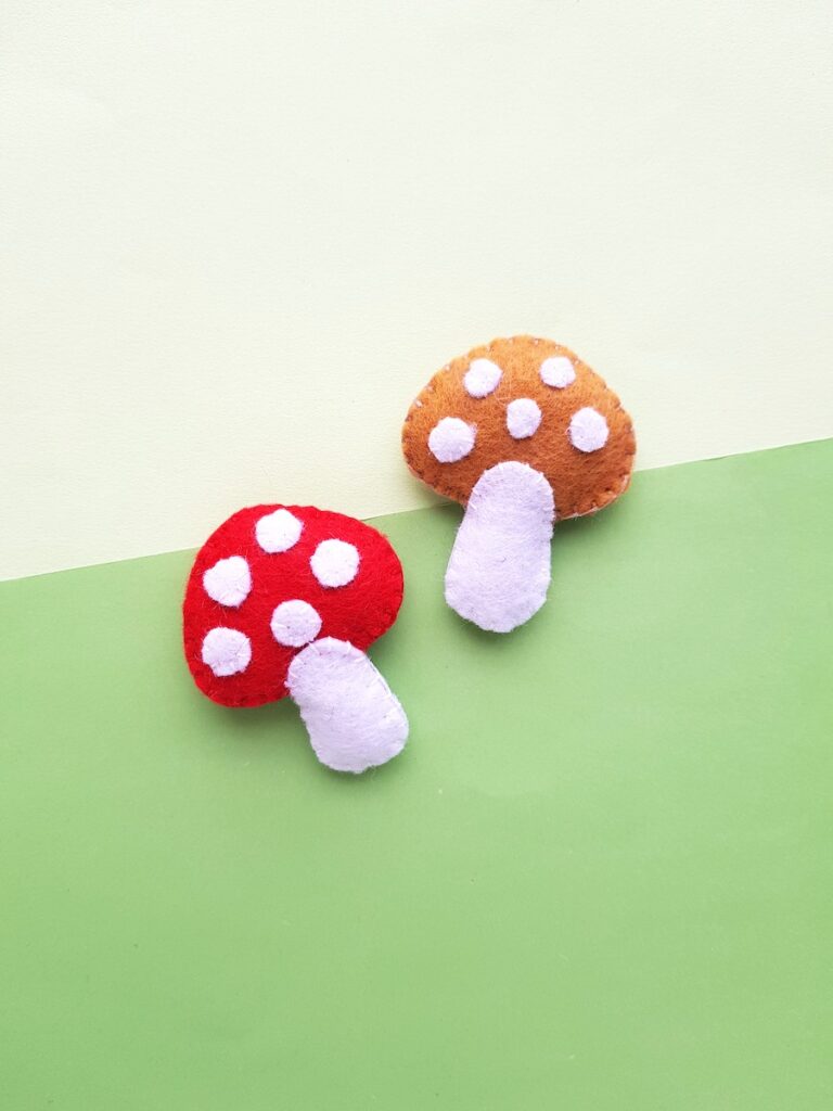 Felt Mushroom Plush final on multicolor green background