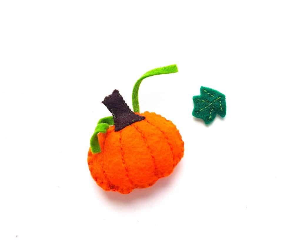 Cute Felt Pumpkin Plush with sewn leaf