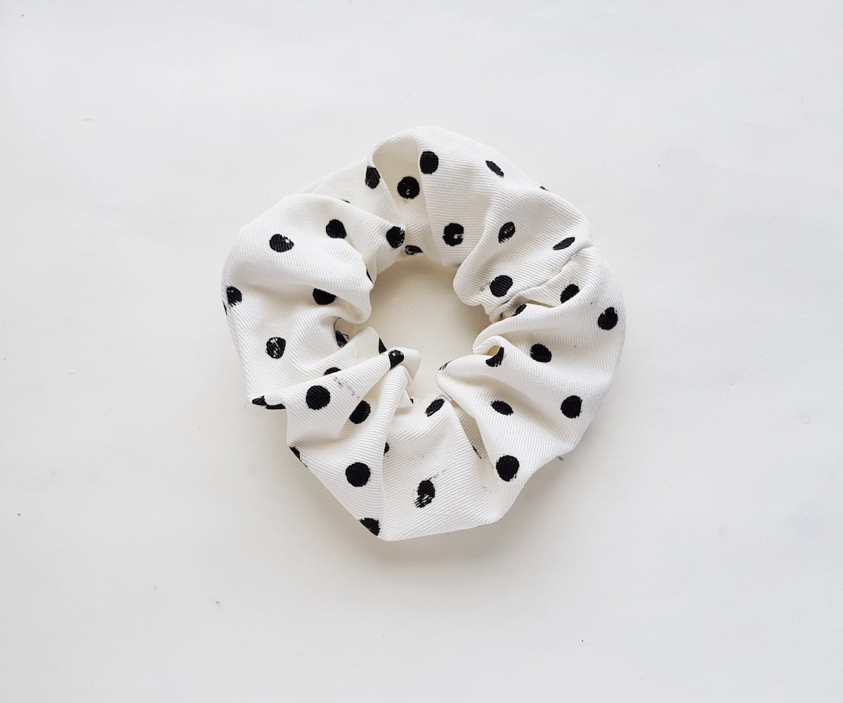 handmade fabric scrunchie on white background