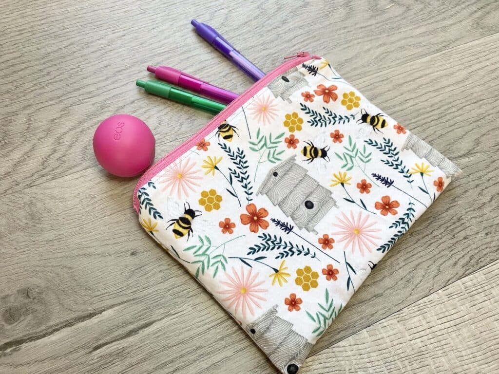 Lined Zipper Pouch on wood background