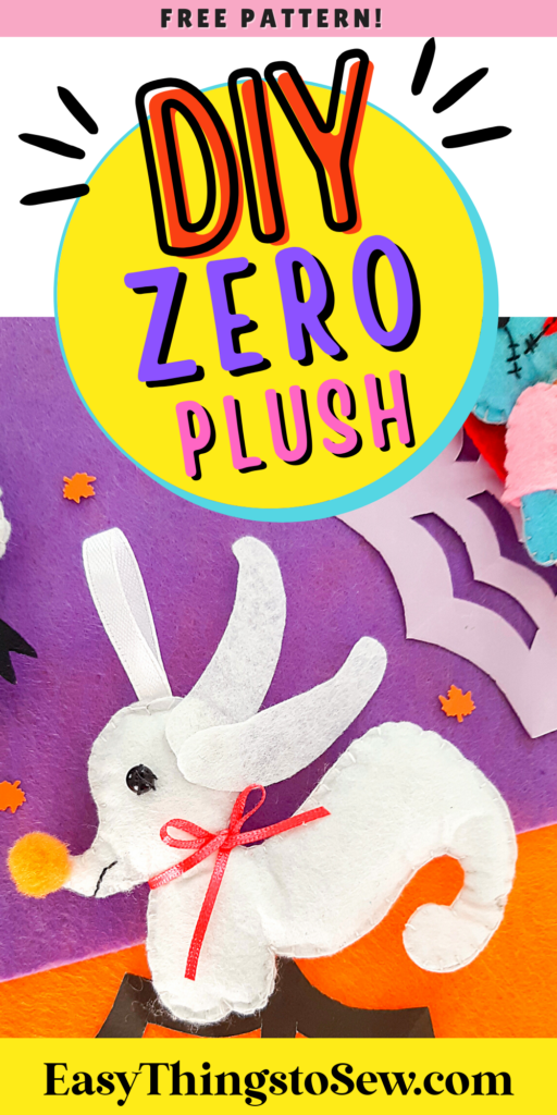 Colorful zero-waste DIY craft guide showing instructions for making a white plush toy animal with felt, available on EasyThingsToSew.com.