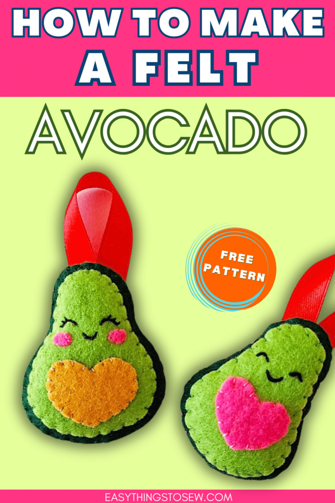 two felt avocado plushies on green background with text overlay