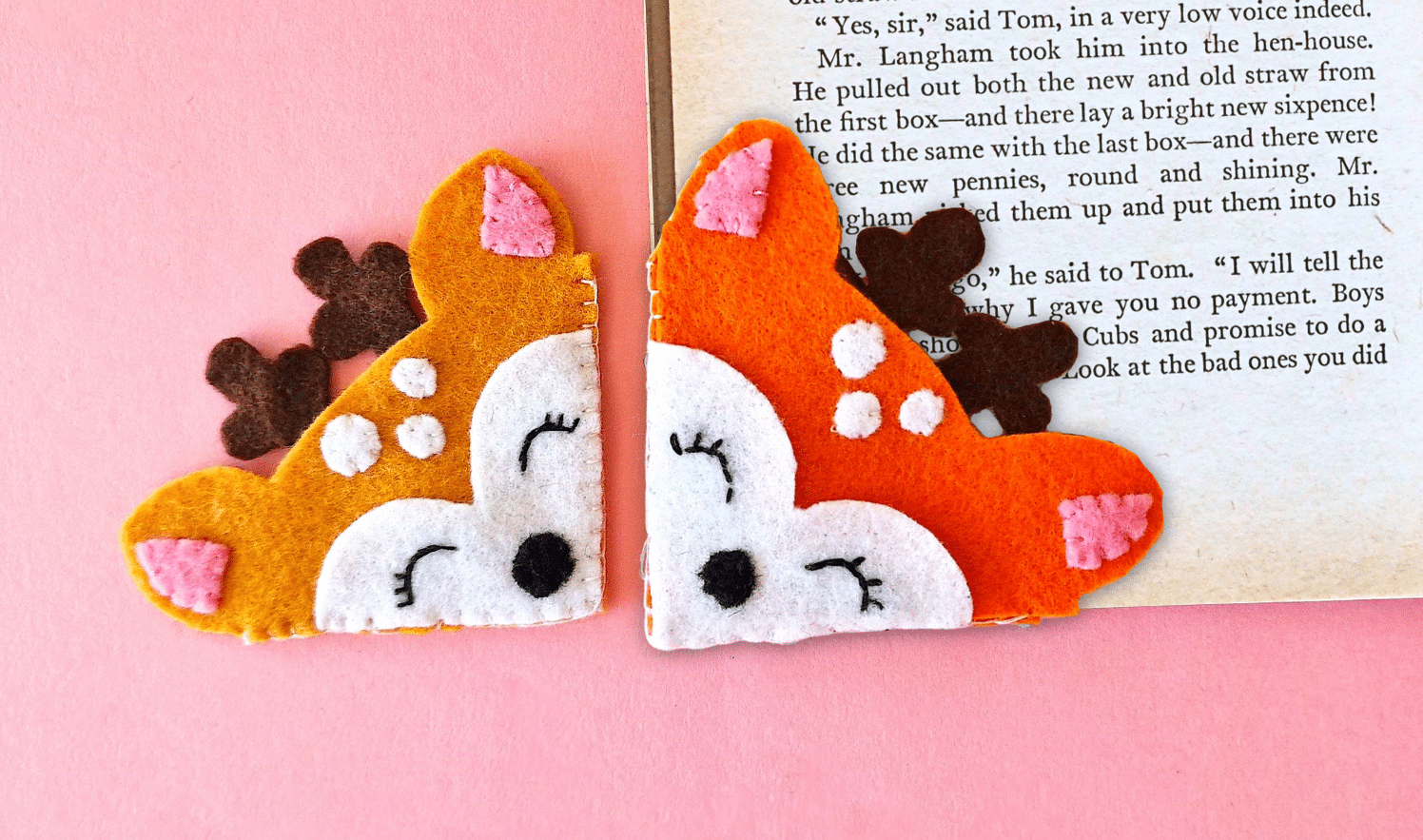 Two felt bookmarks with deer on them.