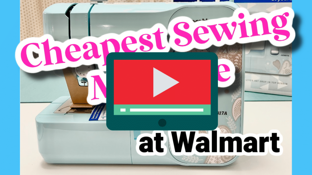 A beginner sewing machine, tagged as the 'cheapest sewing machine at Walmart', designed to provide helpful beginner sewing tips.