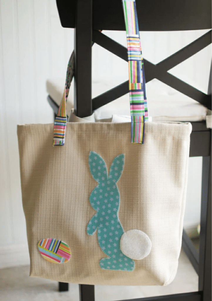 A bag featuring a bunny design, perfect for those who love sewing patterns and bunnies.