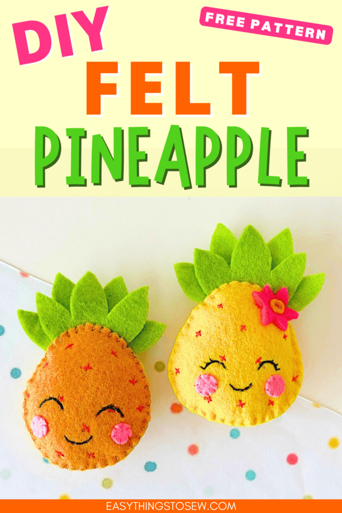 Two felt pineapples on a polka dot background.