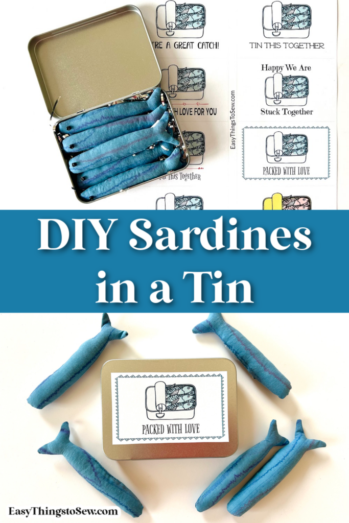 Create charming DIY fabric sardines packed in a tin, each with labels like "Packed with Love." These delightful creations capture the whimsical essence of homemade crafts while adding a unique touch to your decor.